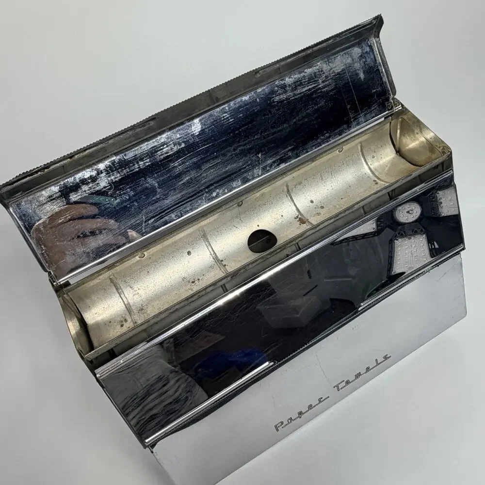 Vtg Chrome Metal Kitchen Wrap Dispenser Foil Wax Paper Towels Sovereign 12.5